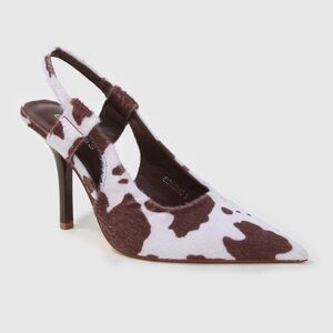 Brown & White Cowprint Slingback Pointed Toe Pump